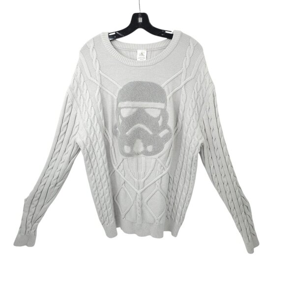 Disney Star Wars Stormtrooper Cable Knit Sweater Adult XL Long Sleeve Gray - Picture 2 of 16
